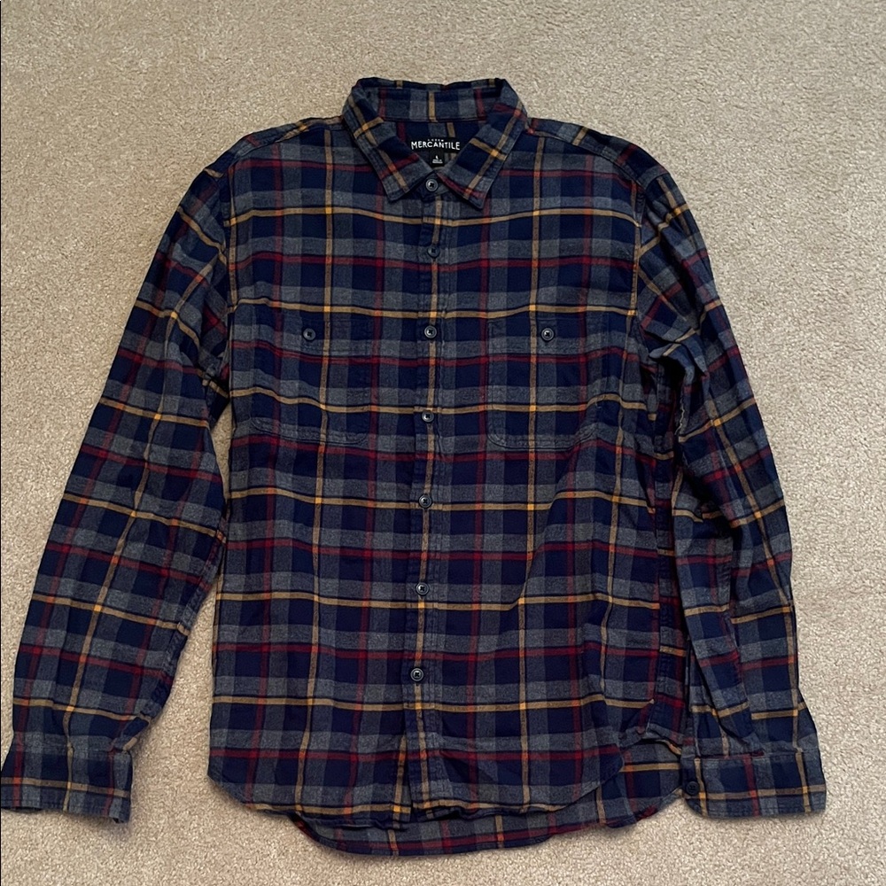 Men's J. Crew Blue and Yellow Plaid Button Down Shirt Size Large